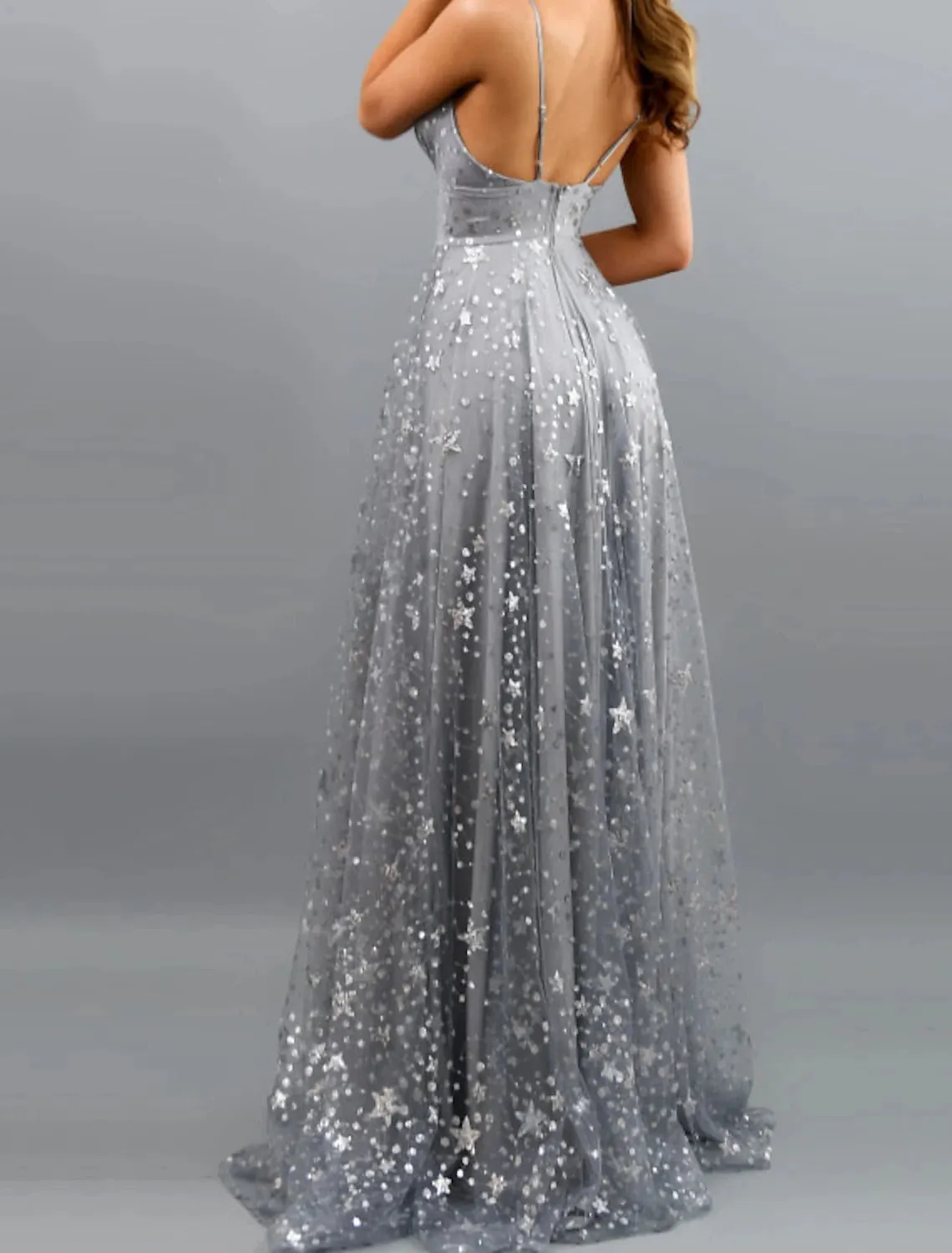 A-Line Sparkly Prom Dress Sexy Sequin Formal Evening Dress Engagement Birthday Dress V Neck Sleeveless Sweep / Brush Train Satin with Pleats Sequin Slit