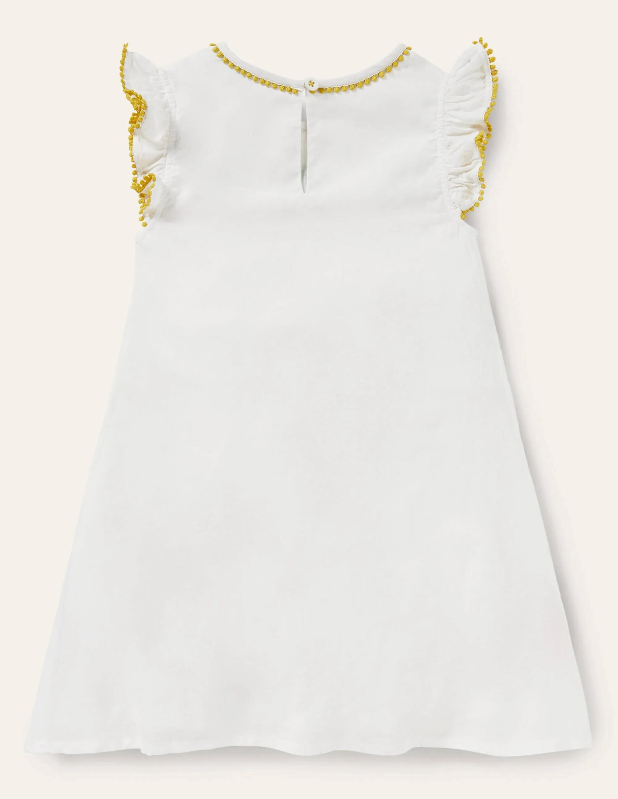 Big Appliqué Woven Dress-White Fruit