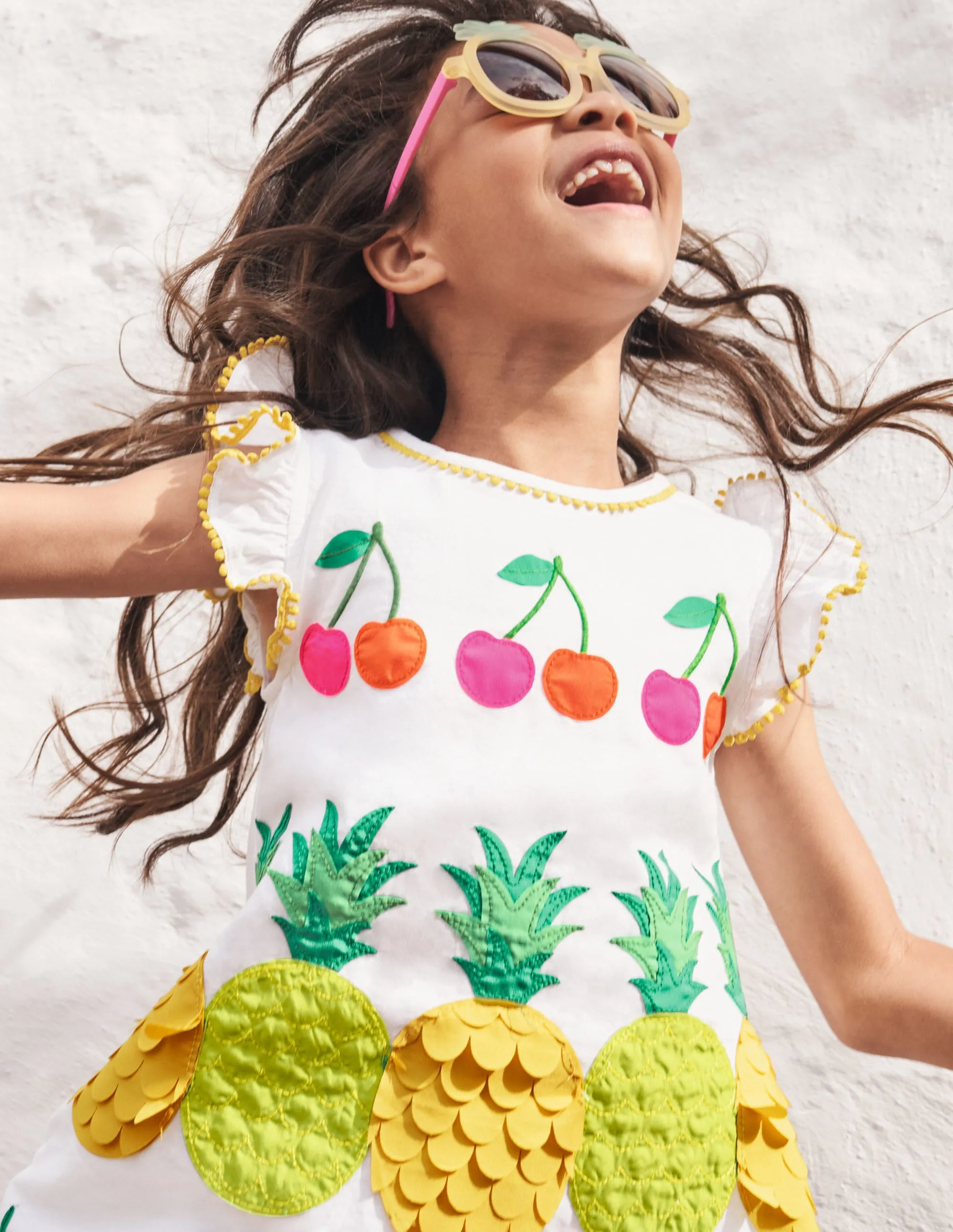 Big Appliqué Woven Dress-White Fruit