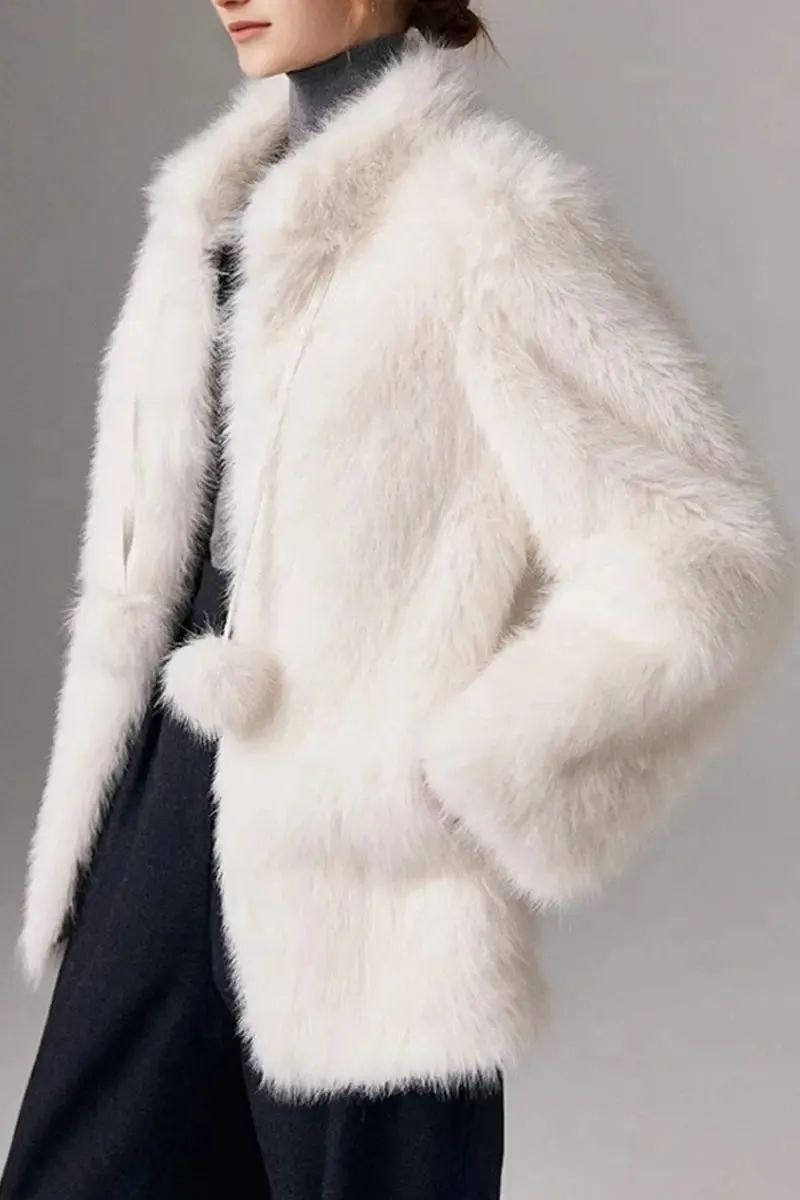 Cozy Faux Fox Fur Coat with Stand Collar