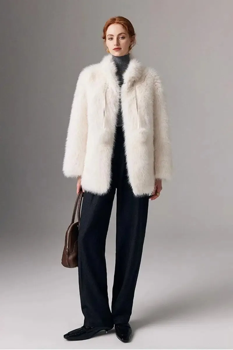 Cozy Faux Fox Fur Coat with Stand Collar