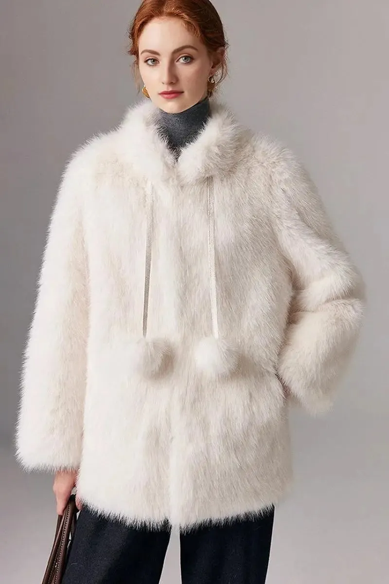 Cozy Faux Fox Fur Coat with Stand Collar