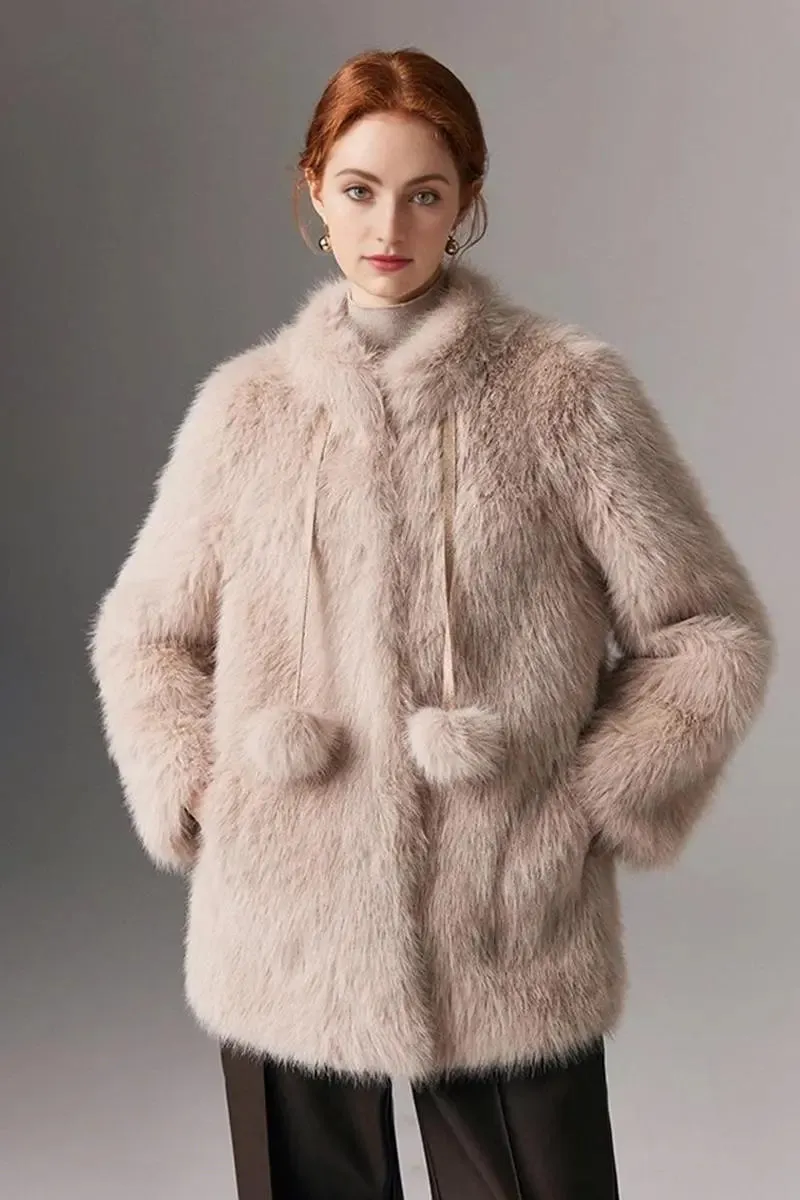 Cozy Faux Fox Fur Coat with Stand Collar