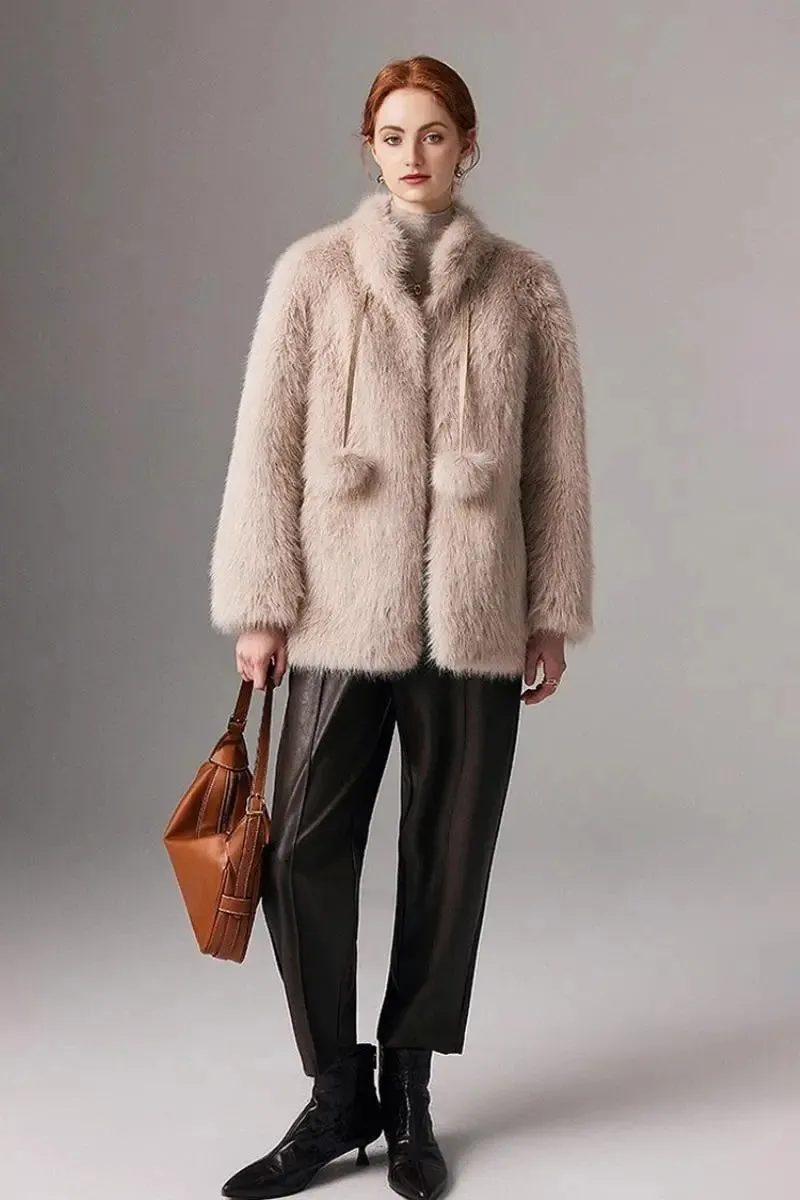 Cozy Faux Fox Fur Coat with Stand Collar