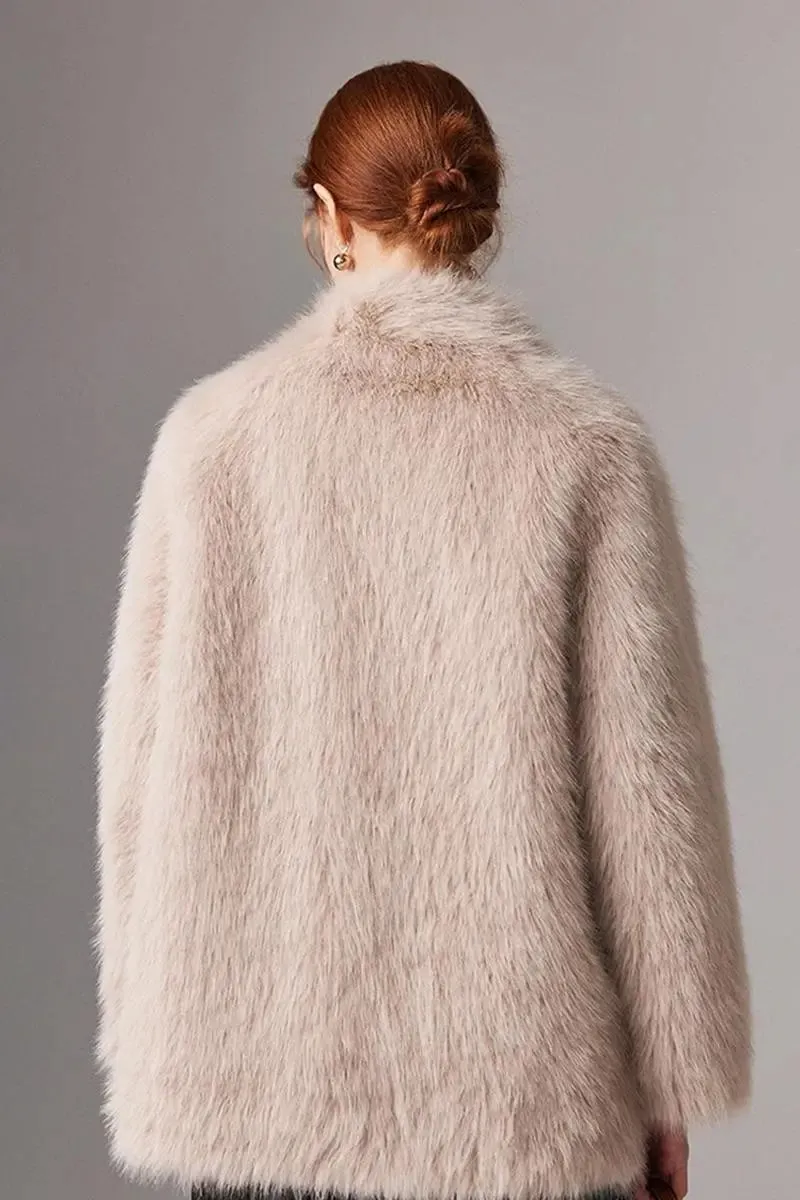 Cozy Faux Fox Fur Coat with Stand Collar