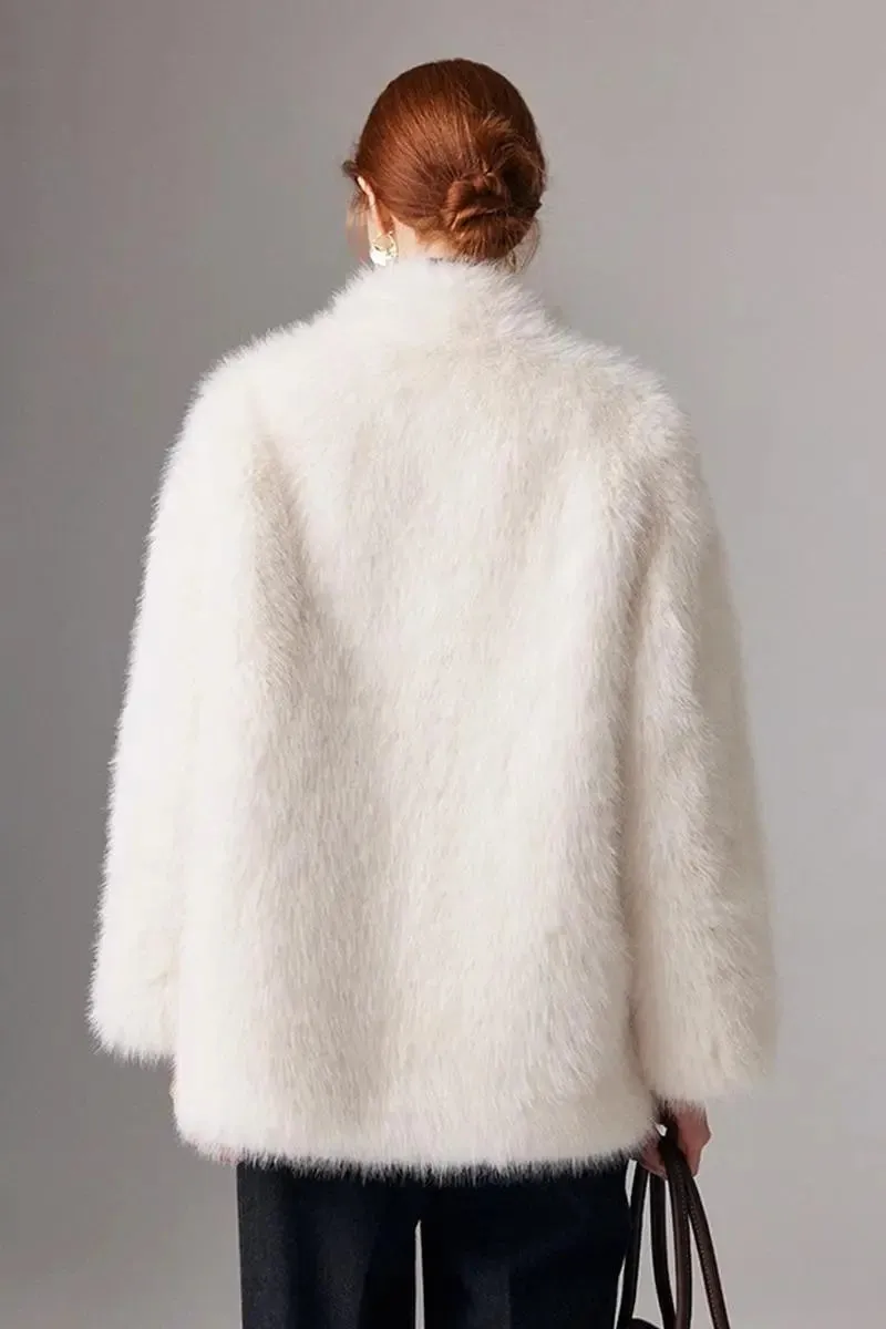 Cozy Faux Fox Fur Coat with Stand Collar