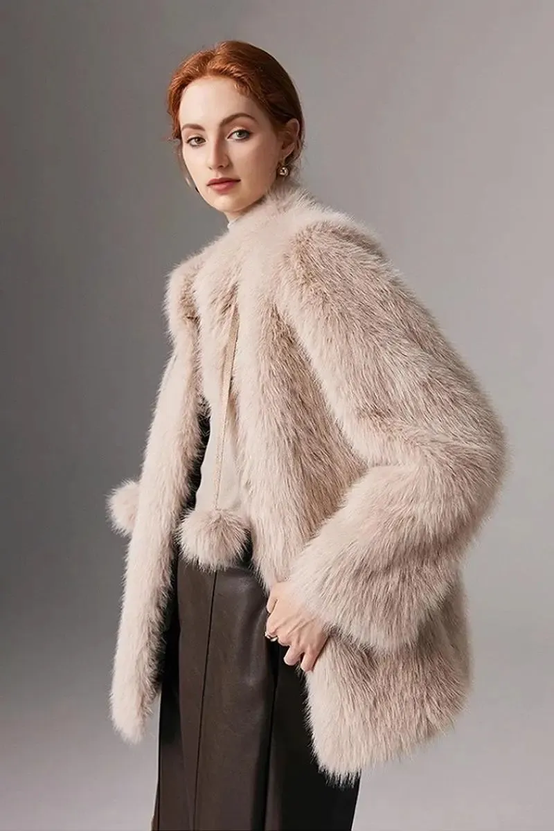 Cozy Faux Fox Fur Coat with Stand Collar