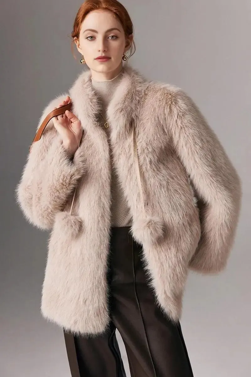 Cozy Faux Fox Fur Coat with Stand Collar