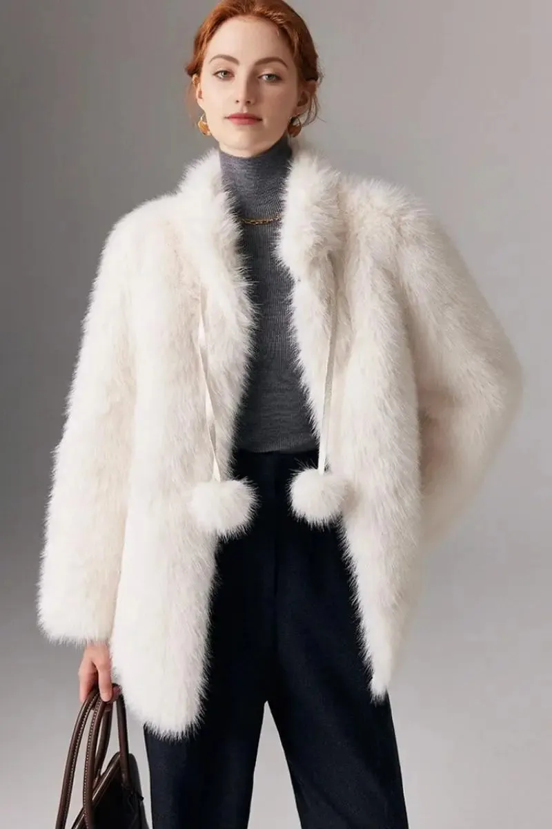 Cozy Faux Fox Fur Coat with Stand Collar