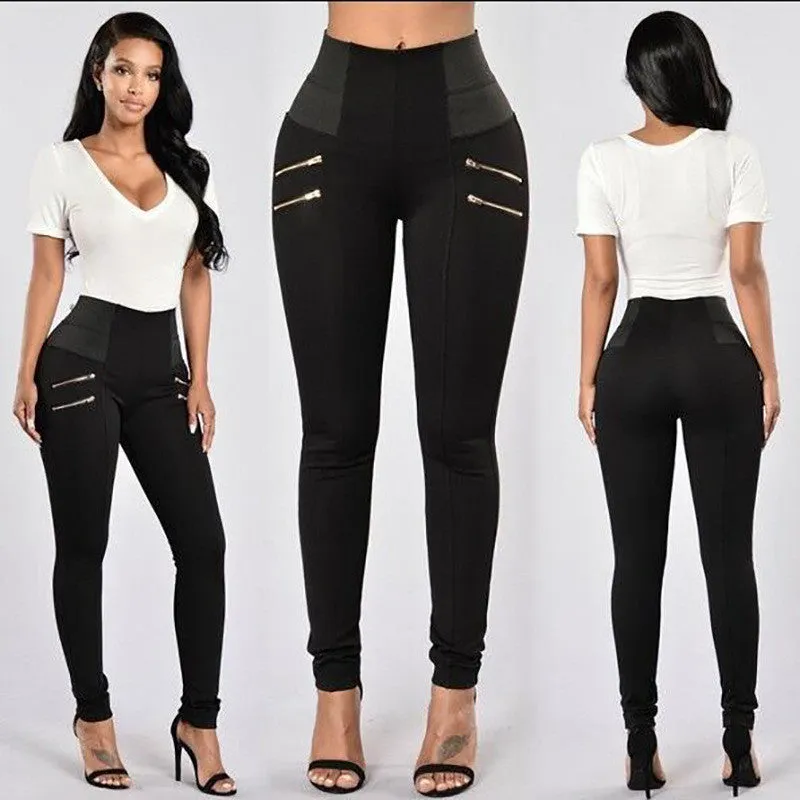 Elastic High Waist Zipper Slim Long Pencil Pants