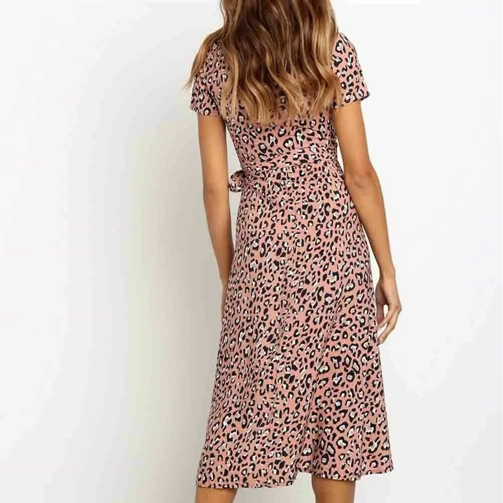 FashionSierra - Women Boho Summer Short Sleeve High Waist Midi Dress Fashion Floral V-Neck Casual Party Beach Sundress Holiday