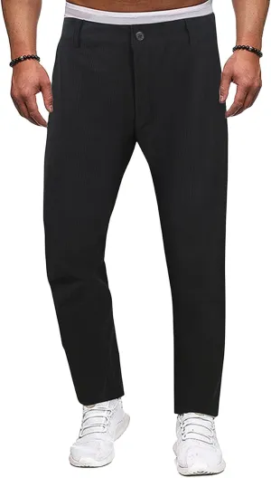 Men's Button Corduroy Pants Regular Fit Casual Elastic Waist Straight Leg Pants for Casual Wear Everyday