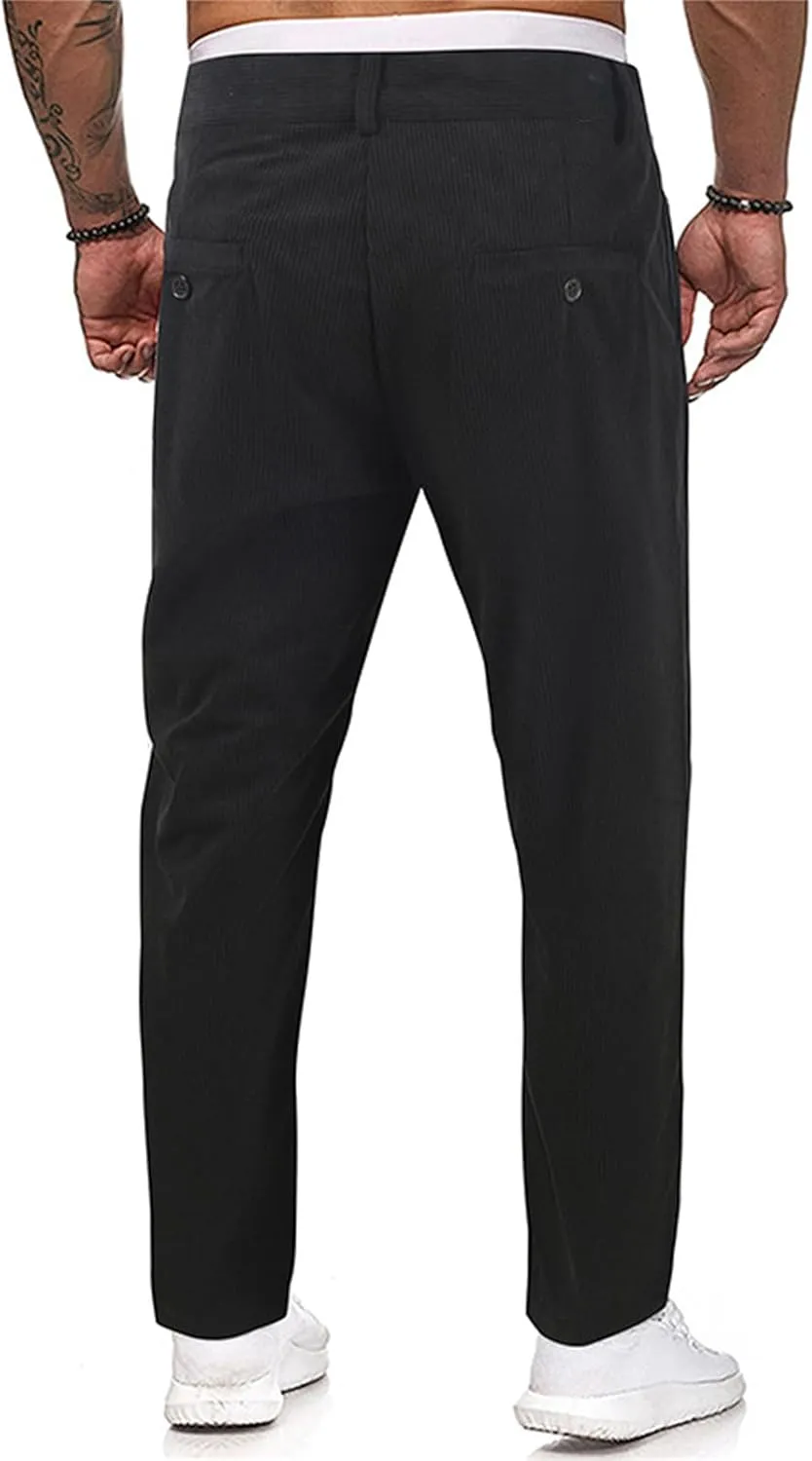 Men's Button Corduroy Pants Regular Fit Casual Elastic Waist Straight Leg Pants for Casual Wear Everyday
