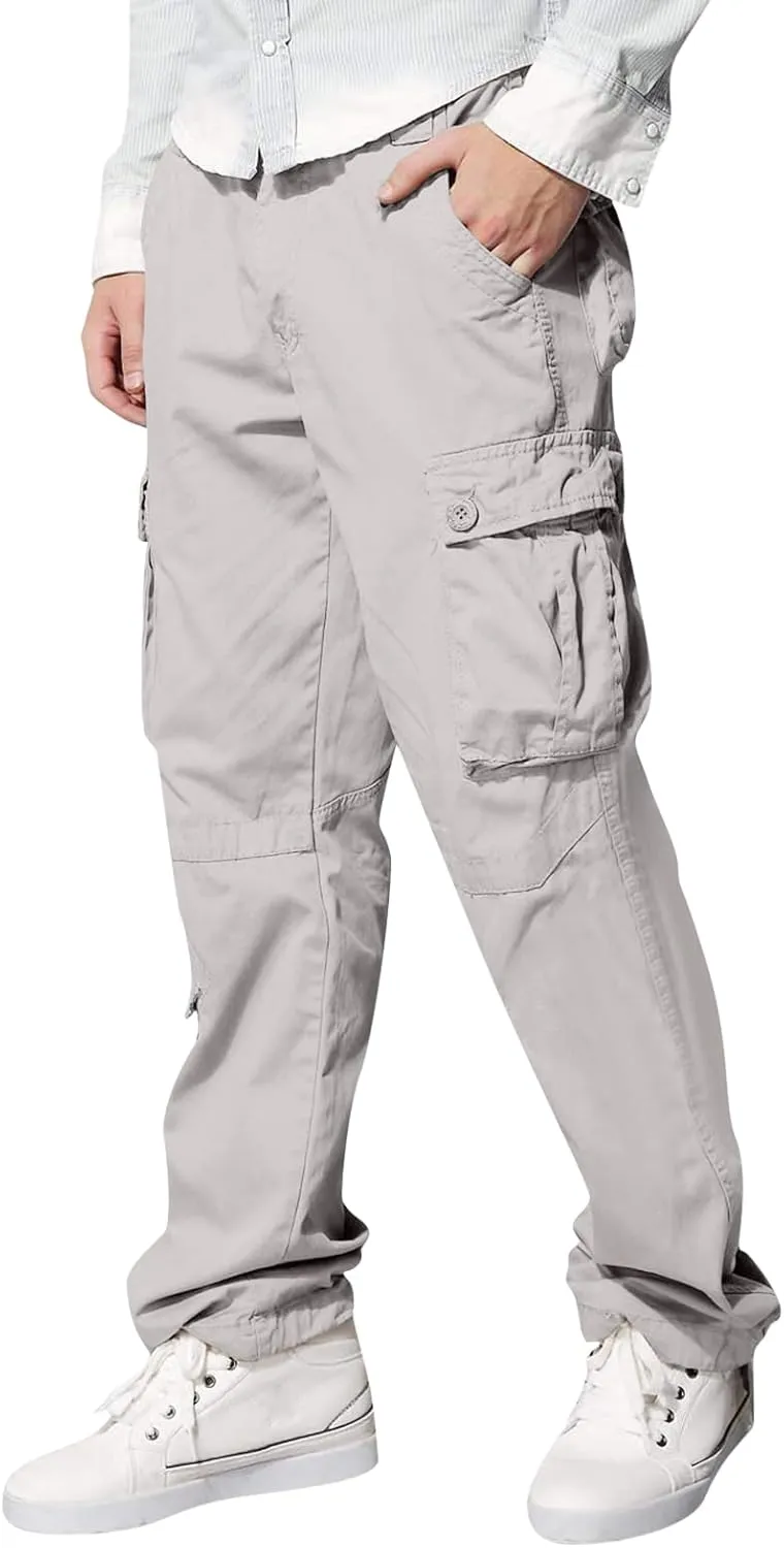 Men's Slim Fit Cargo Pants Casual Pants Relaxed Fit Wide Leg Straight Overalls Trousers with Multiple Pockets