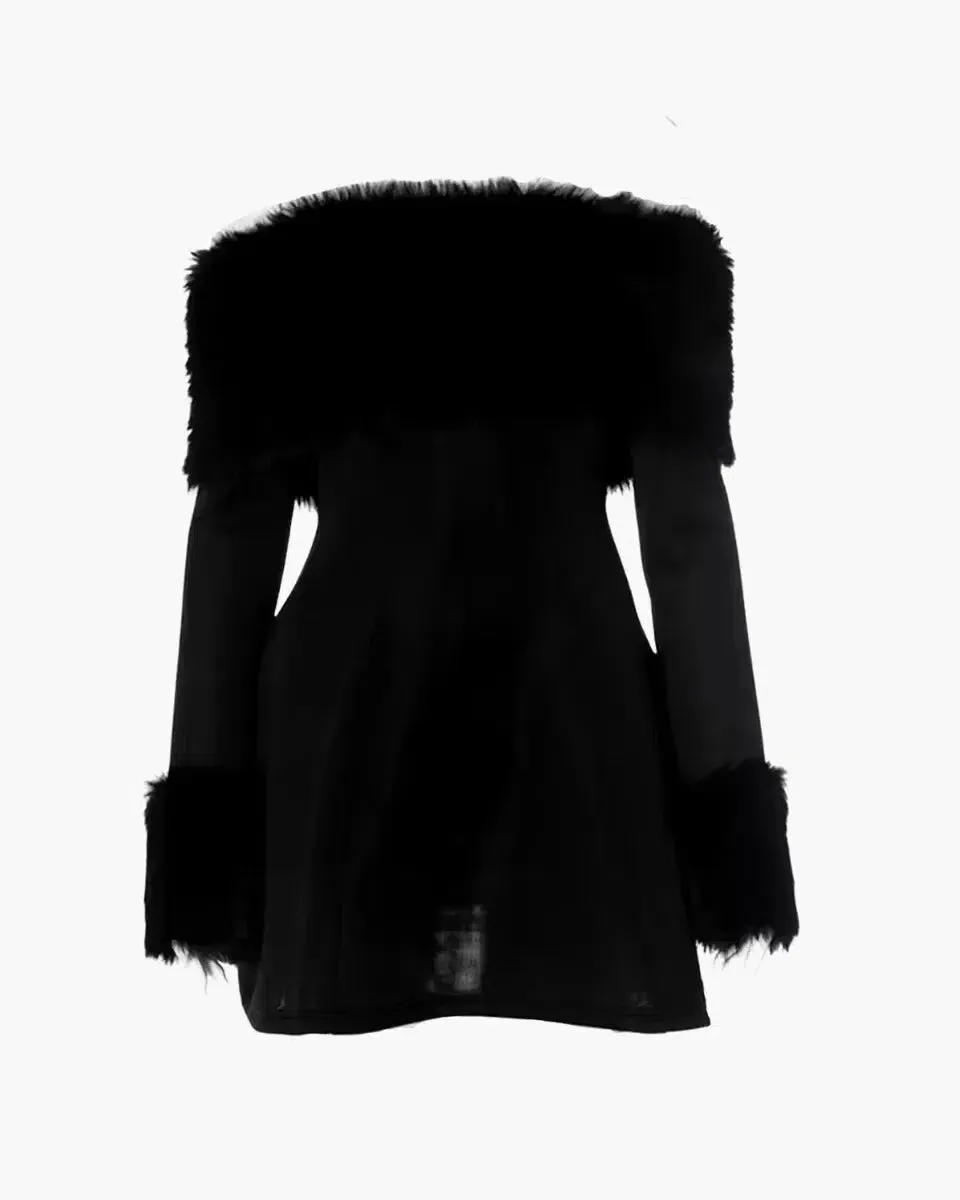 Mélisanne – Fur trim – Off-shoulder mini dress