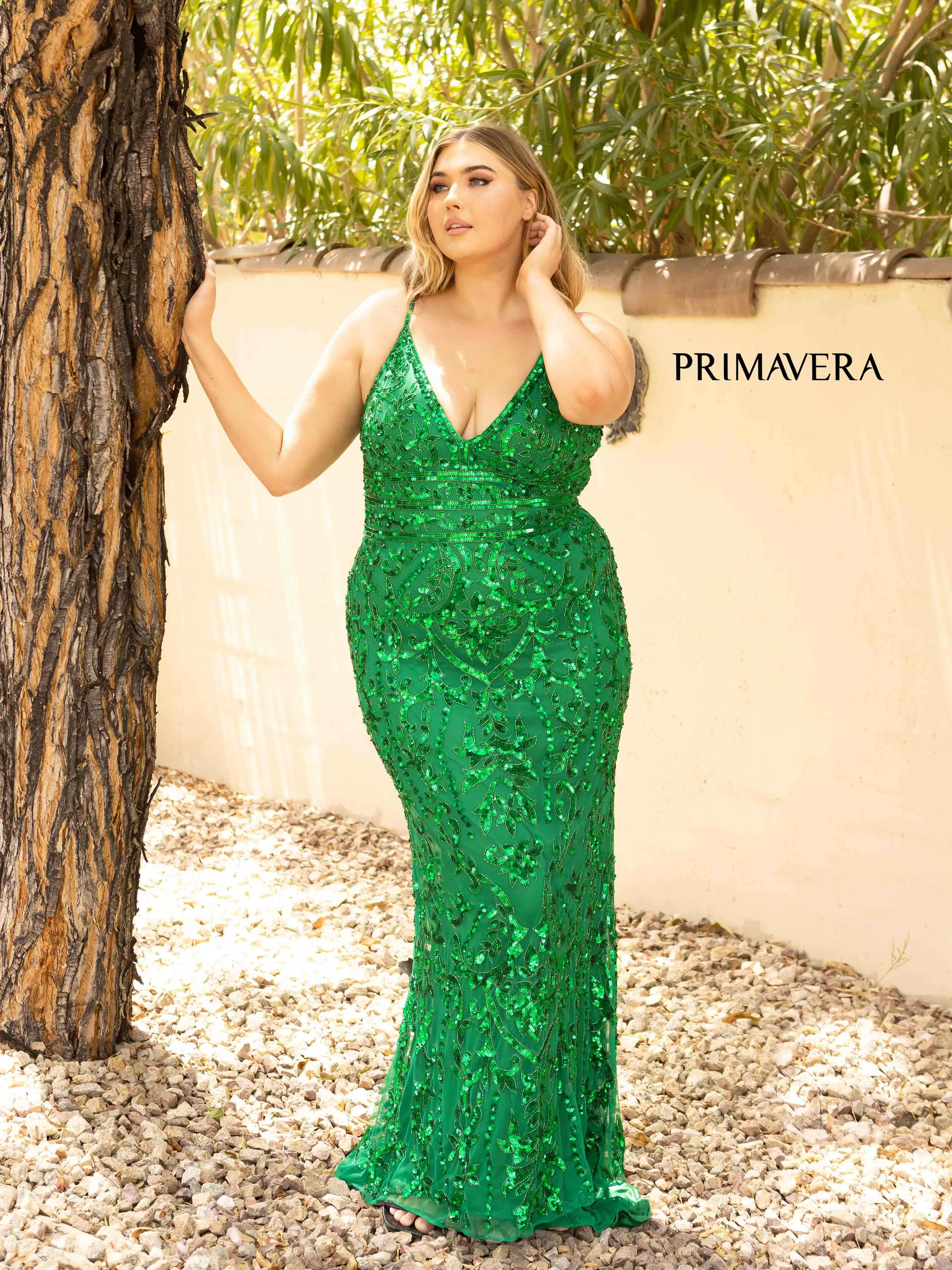 Primavera Couture 14001 Long Fitted Sequin Plus Size Sequin Prom Dress V Neck