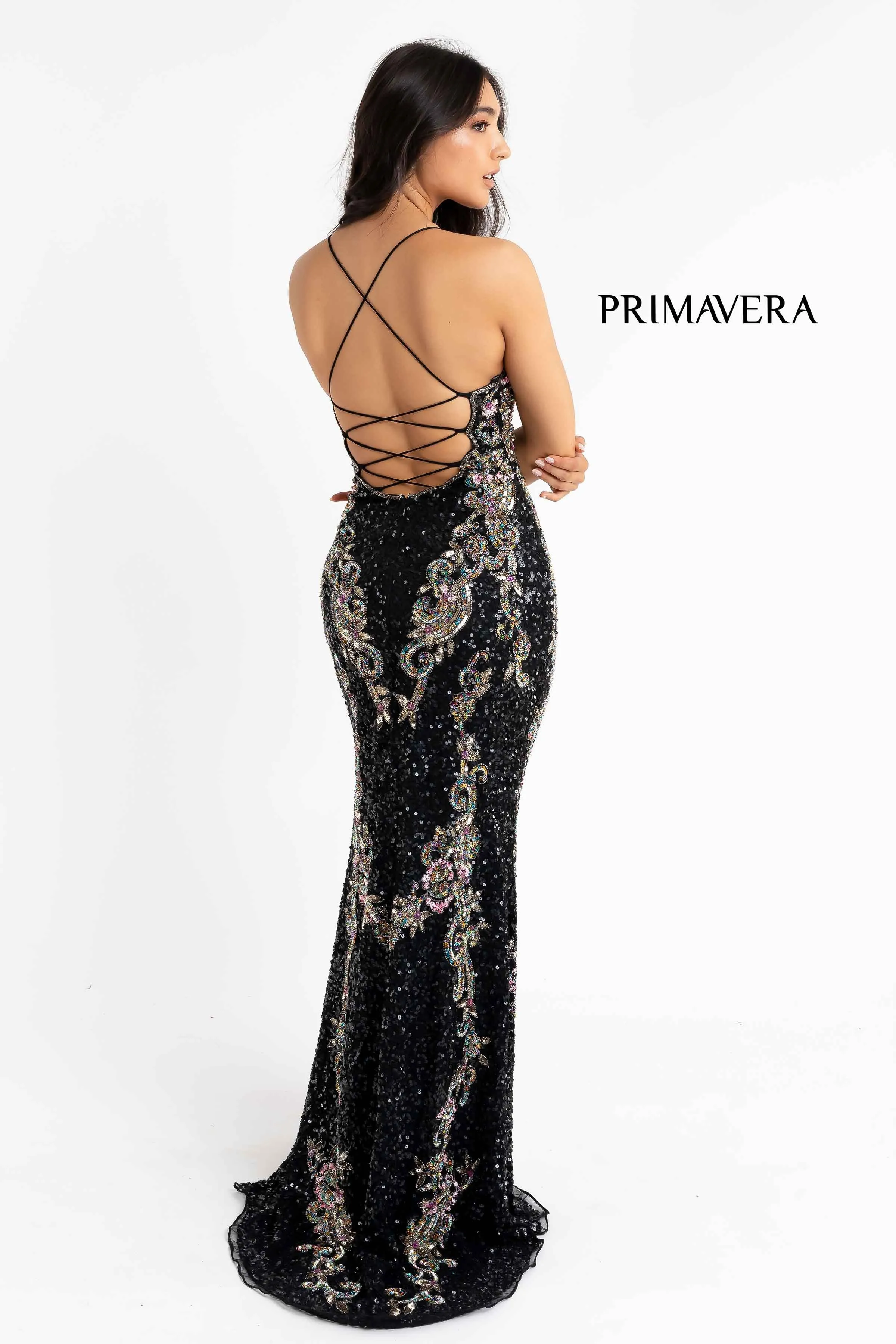 Primavera Couture 3211 Size 4 Platinum Sequin Prom Dress Pageant Gown Evening Formal Wear Side Slit