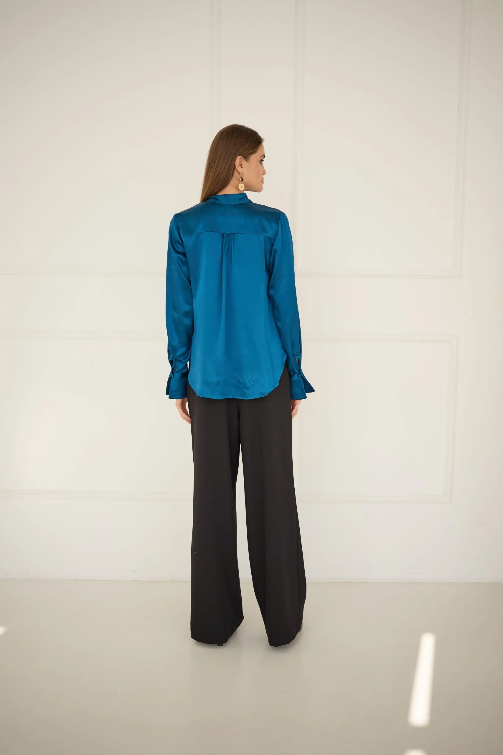 Silk Blouse With a Sash Sapphire